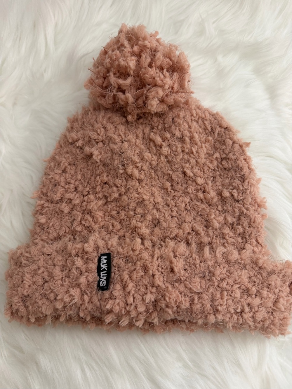 Muk Luks Popcorn Pom Beanie Hat Cap Rose Gold
